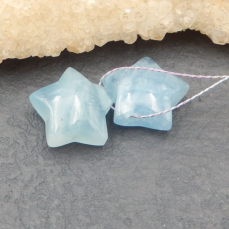 Natural Blue Aquamarine Earring Beads 14x14x7mm, 3.2g