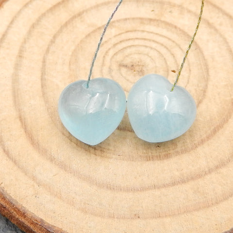 Natural Blue Aquamarine Earring Beads 12x12x7mm, 2.7g