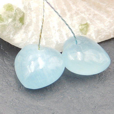 Natural Blue Aquamarine Earring Beads 12x12x7mm, 2.7g