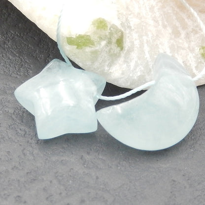 Natural Blue Aquamarine Earring Beads 9X9X7mm, 17x11x7mm, 2.7g