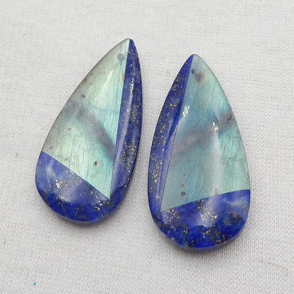 Intarsia of Lapis Lazuli and Labradorite Earring Beads 34x18x5mm