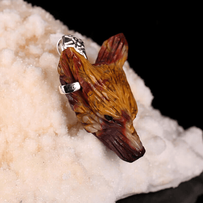 Customizable 38mm Natural Gemstone Carved Wolf Head Pendant