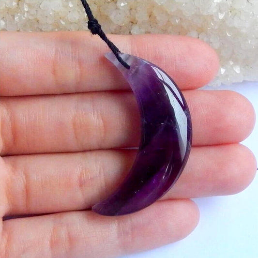 Natural Amethyst Carved moon Pendant Bead 40x22x6mm