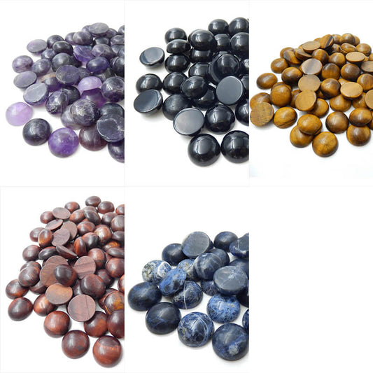 1 Piece Round Gemstone Cabochons, Amethyst, Obsidian, Tiger's Eye, Red Tiger's Eye and Sodalite, about 16x16x7mm, 2-3g - MyGemGarden