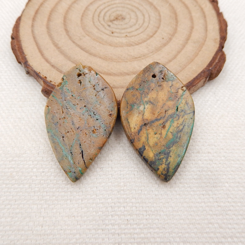 Natural Chrysocolla Carved leaf Earring Beads 31x19x4mm, 6.7g