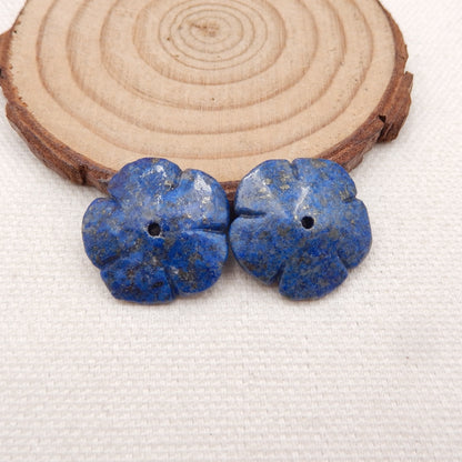 Natural Lapis Lazuli flower Earring Beads 20x20x5mm, 4.8g