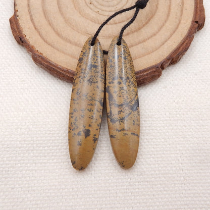 Paire de boucles d'oreilles ovales en jaspe Chohua, pierre pour la fabrication de boucles d'oreilles, 41x10x4mm, 6.1g