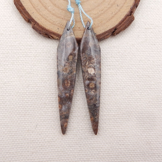 Paire de Boucles d'Oreilles en Forme de Cravate Percées en Jaspe Champignon Naturel, 54x10x4mm, 5.9g