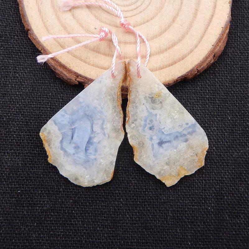 Paire de boucles d'oreilles percées en agate bleue naturelle, 38x24x2 mm, 6,9 g