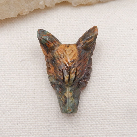 Natural Green Opal Carved Wolf Head Pendant Bead 38x26x12mm, 11.5g
