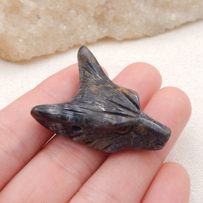 Natural African Sodalite Carved wolf head Pendant Bead 35x26x12mm, 11.2g