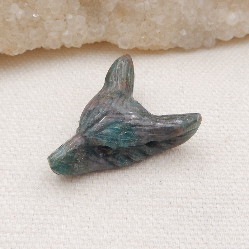 Natural Blue Apatite Carved wolf head Pendant Bead 28x23x10mm, 6.7g