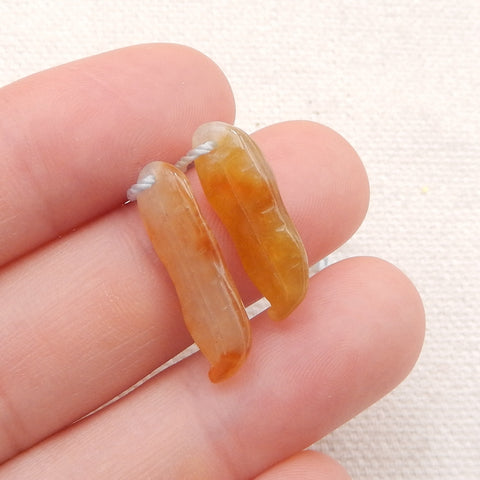 Natural Red Agate Carved Peanut Earring Beads 20x7x4mm, 2.1g