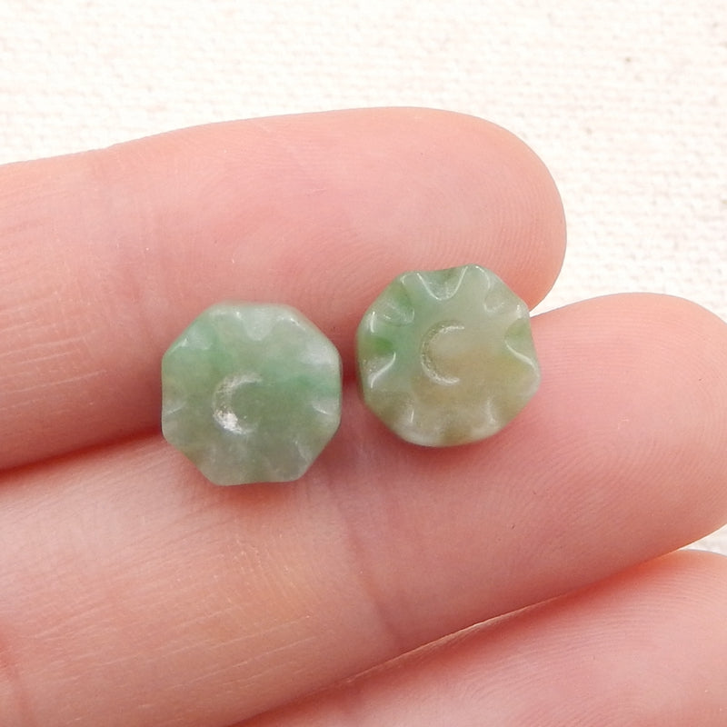 Natural Green Agate Carved flower Earring Beads 9x4mm, 1.5g