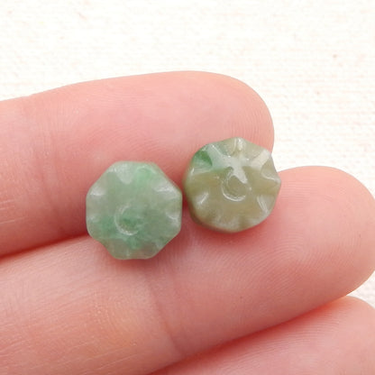 Natural Green Agate Carved flower Earring Beads 9x4mm, 1.5g