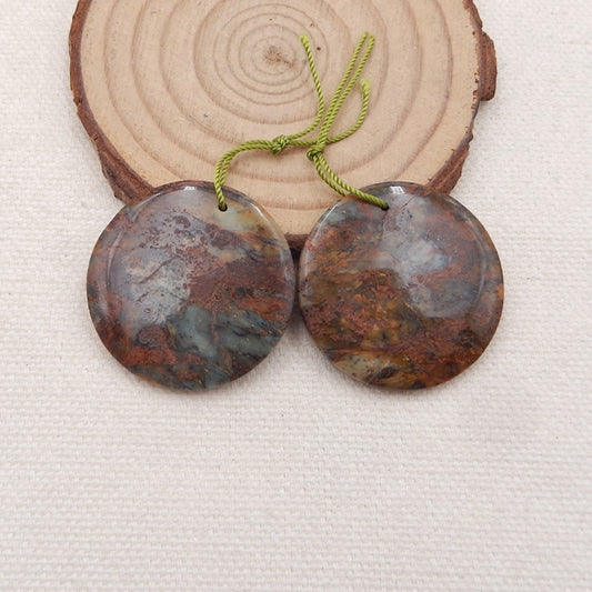 Paire de boucles d'oreilles rondes percées en opale verte naturelle, 30x4 mm, 12,9 g