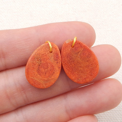 Paire de Boucles d'Oreilles Percées en Corail Orange Naturel, 18x14x2mm, 2.0g