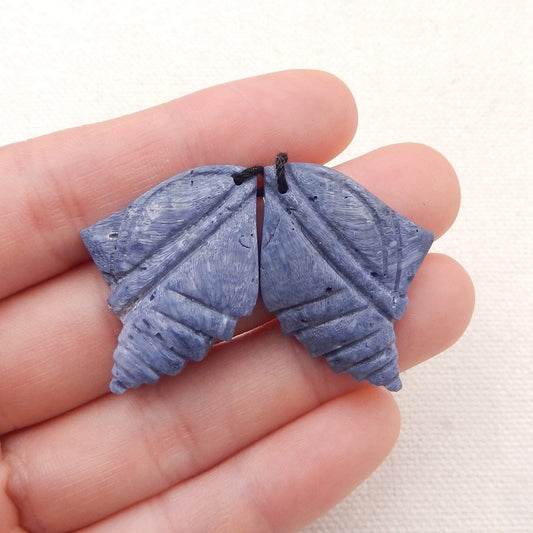 Natural Blue Coral Carved shell Earring Beads 33x23x5mm, 7.2g