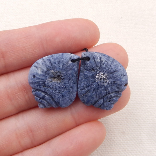 Natural Blue Coral Carved shell Earring Beads 24x20x4mm, 4.7g