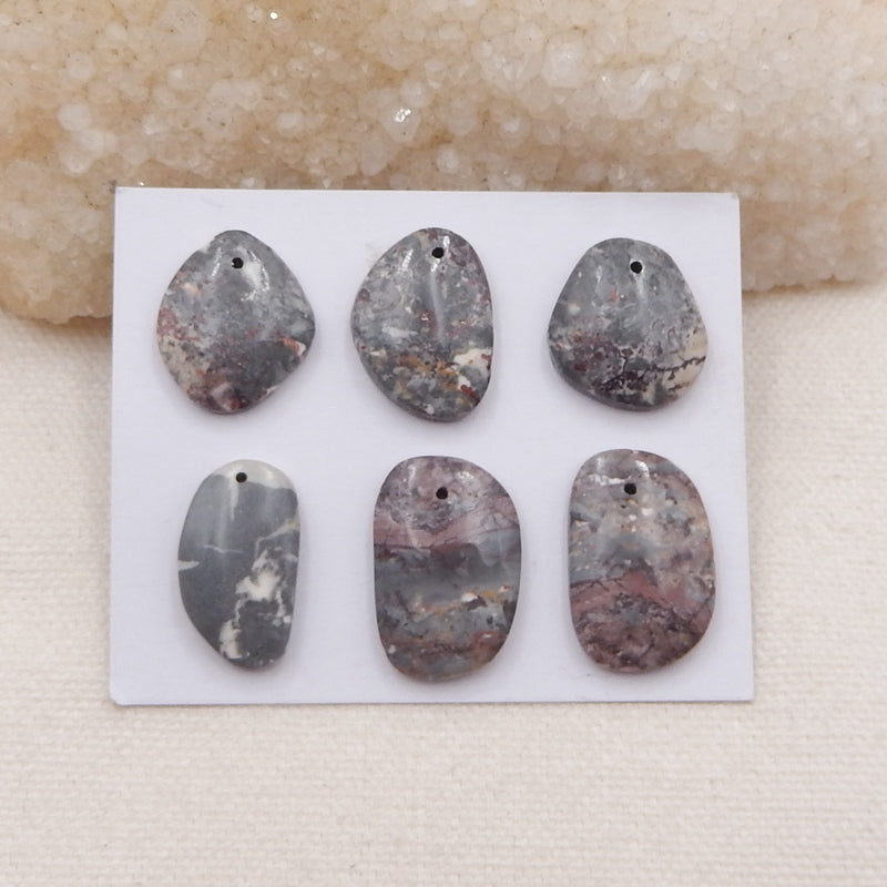 6 pcs Natural Chohua Jasper Pendant Beads 23x15x4mm, 19x16x4mm, 13.5g