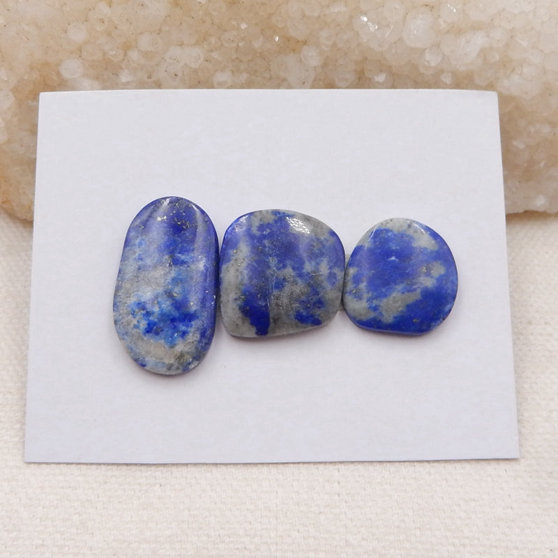 3 pcs Natural Lapis Lazuli Cabochons 25x13x4mm, 17x16x4mm, 7.0g