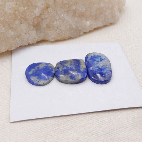 3 cabochons à dos plat en lapis-lazuli bleu naturel, 25x13x4mm, 17x16x4mm, 7.0g