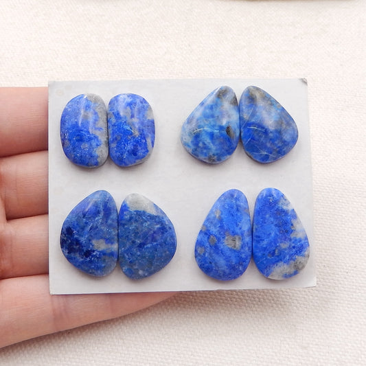 4 pairs Natural Lapis Lazuli Cabochons 23x14x4mm, 19x12x5mm, 19.4g
