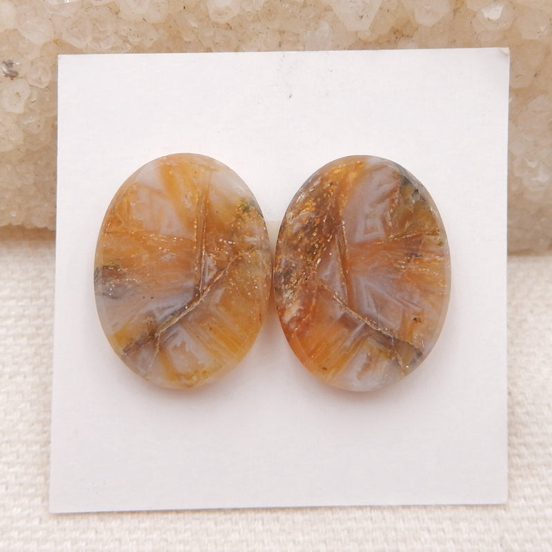 Natural Bamboo Agate Cabochons Paired 20x15x4mm, 4.4g