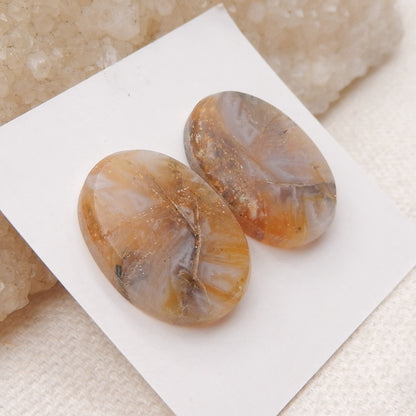 Natural Bamboo Agate Cabochons Paired 20x15x4mm, 4.4g