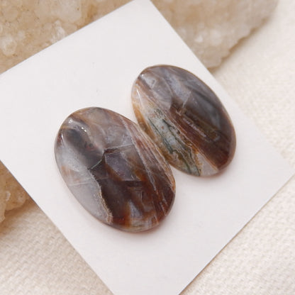 Natural Bamboo Agate Cabochons Paired 20x15x4mm, 4.0g