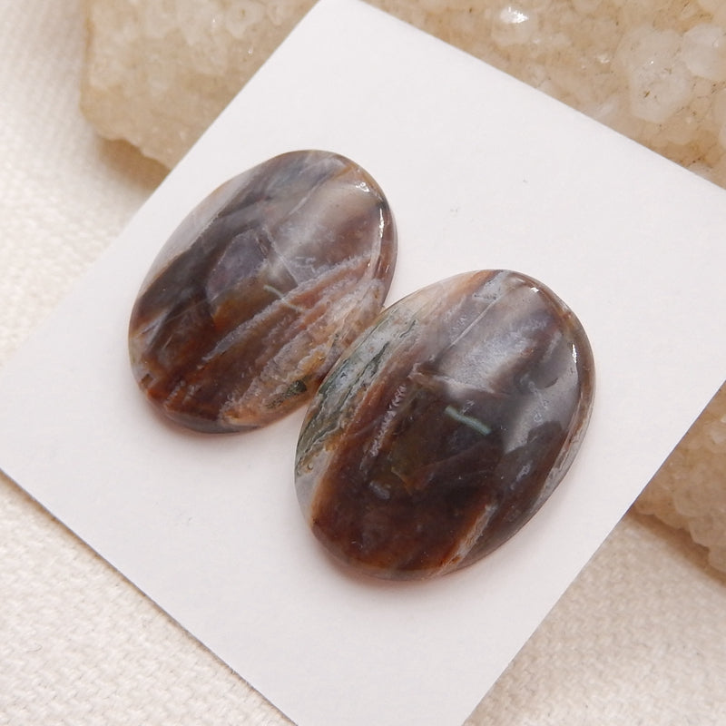 Natural Bamboo Agate Cabochons Paired 20x15x4mm, 4.0g