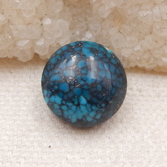 天然圆形蓝色绿松石平背凸圆形，14x6mm，2.1g
