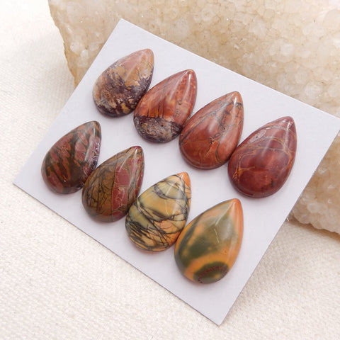 8 cabochons à dos plat en jaspe rouge en forme de larme naturelle, 21 x 14 x 4 mm, 14,8 g