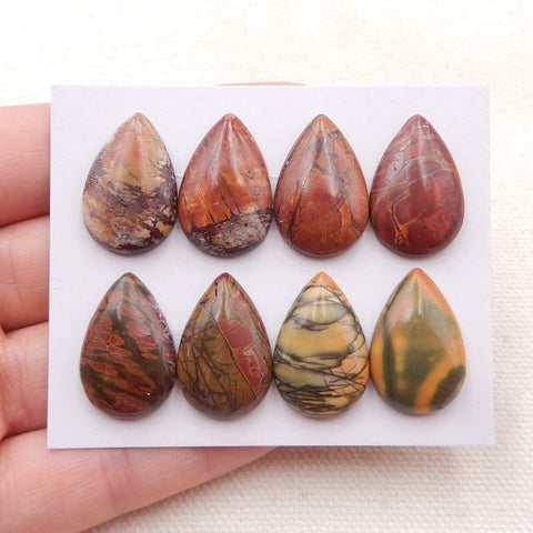 8 cabochons à dos plat en jaspe rouge en forme de larme naturelle, 21 x 14 x 4 mm, 14,8 g