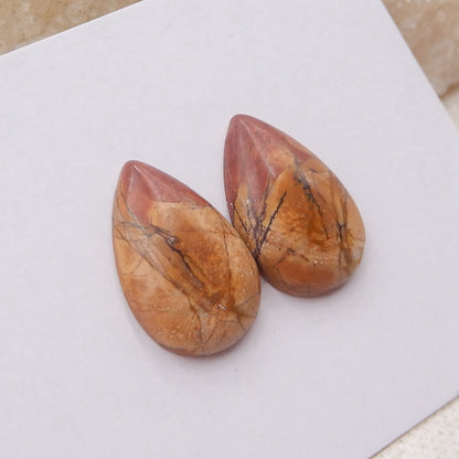 Natural Red Creek Jasper Cabochons Paired 21x14x4mm, 3.3g