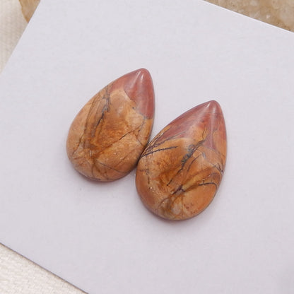 Natural Red Creek Jasper Cabochons Paired 21x14x4mm, 3.3g