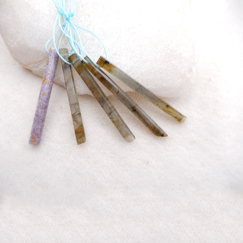 5 PCS Natural Labradorite, Ocean Jasper Pendant Beads 50x4x4mm, 2.0g