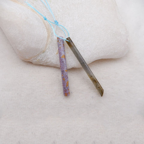 5 PCS Natural Labradorite, Ocean Jasper Pendant Beads 50x4x4mm, 2.0g