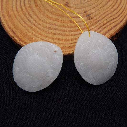Natural White Jade Earring Beads 34X28X4mm, 21.5g