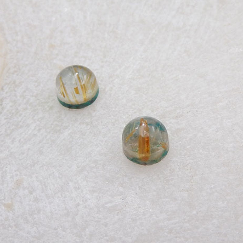 Intarsia of Gold Rutilated Quartz and Chrysocolla  Cabochons Paired 7x7x5mm, 0.8g