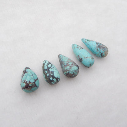 Lot de 5 perles de pendentif en forme de larme percées en turquoise naturelle, 14 x 9 mm, 18 x 8 mm, 5,9 g