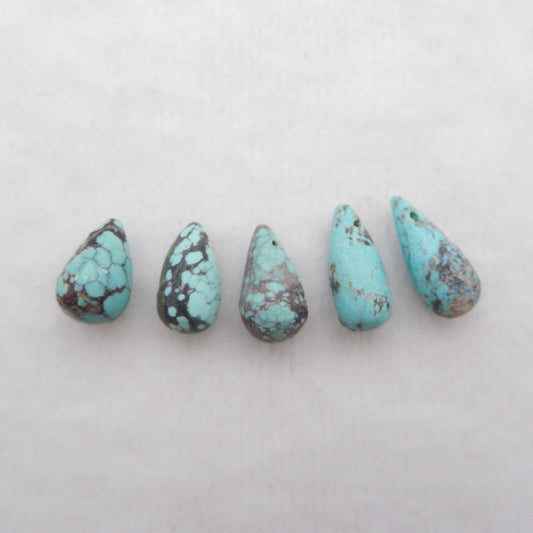 Lot de 5 perles de pendentif en forme de larme percées en turquoise naturelle, 14 x 9 mm, 18 x 8 mm, 5,9 g