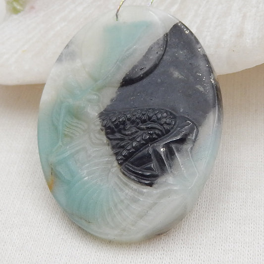 Natural Amazonite Carved Pendant Bead 40x30x5mm 10.1g