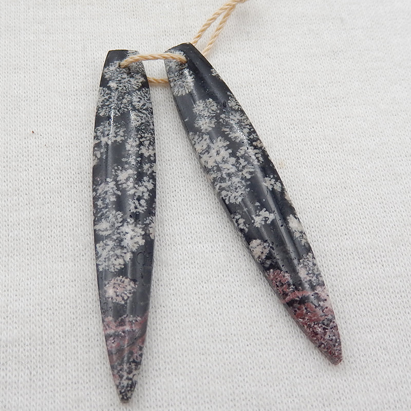 Natural Snow Flake Obsidian Earring Beads 49x9x4mm, 4.1g