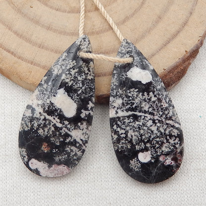 Paire de boucles d'oreilles en obsidienne flocon de neige naturelle, pierre pour la fabrication de boucles d'oreilles, 30x25x3mm, 9.4g