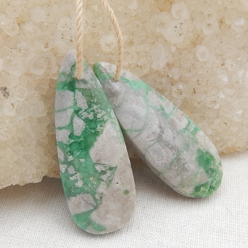 Boucles d'oreilles en forme de goutte de variscite Paire de pierres pour la fabrication de boucles d'oreilles, 35x10x4mm, 4.8g