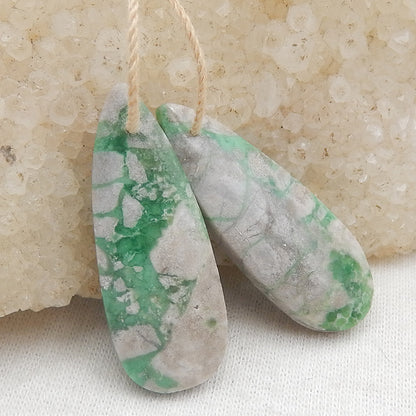 Boucles d'oreilles en forme de goutte de variscite Paire de pierres pour la fabrication de boucles d'oreilles, 35x10x4mm, 4.8g