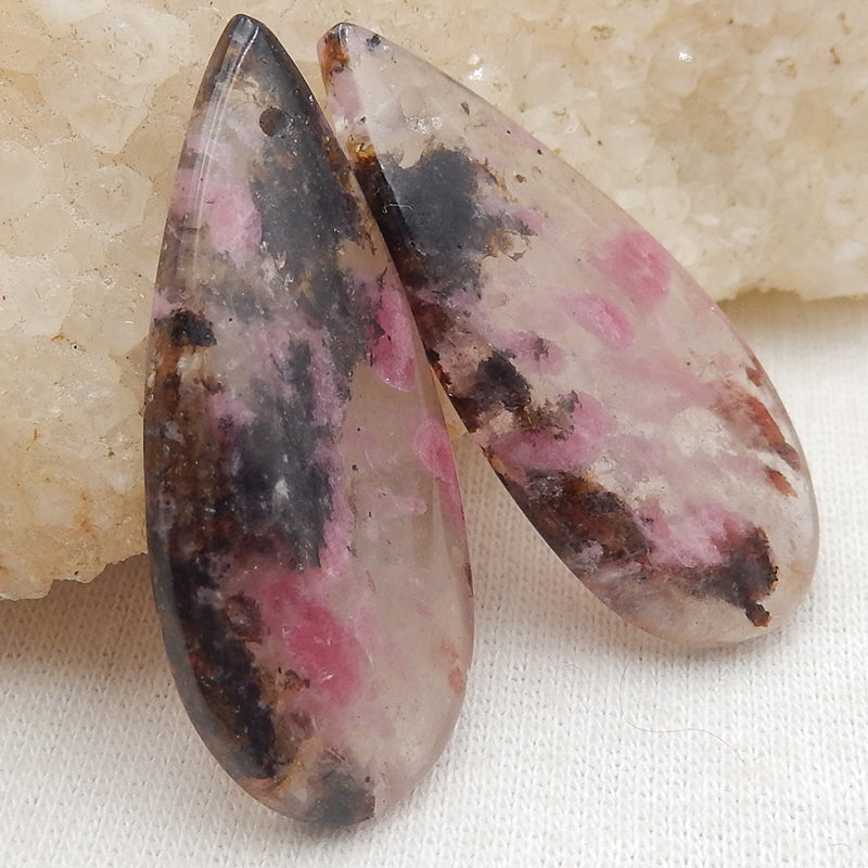 Paire de boucles d'oreilles en pierres précieuses de rhodochrosite d'Argentine naturelle, 23x11x3 mm, 3,4 g