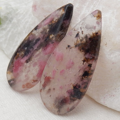 Paire de boucles d'oreilles en pierres précieuses de rhodochrosite d'Argentine naturelle, 23x11x3 mm, 3,4 g