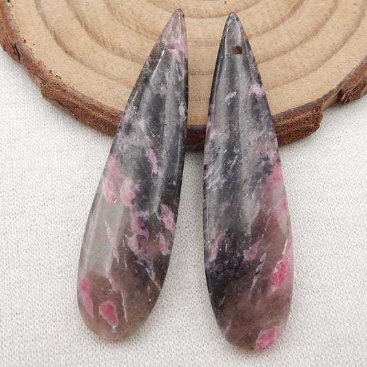 Paire de boucles d'oreilles en pierres précieuses de rhodochrosite d'Argentine naturelle, 23x11x3 mm, 3,4 g